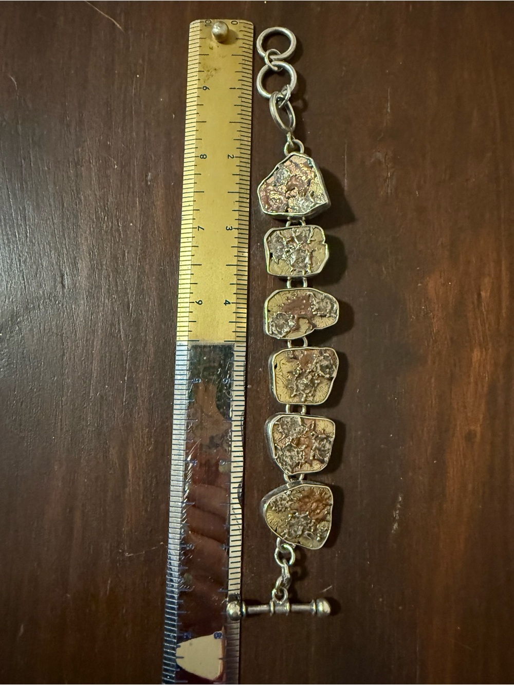 Charles Albert Sterling Silver & Fused Cooper Brass Link Bracelet 7.5"